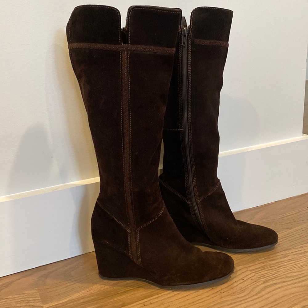 Aldo Brown suede wedge zip up boots size 7